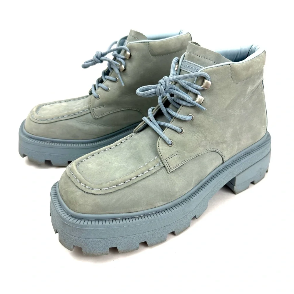 EYTYS Mens Boots Nubuck Light Blue Tribeca Lace Up Square Toe